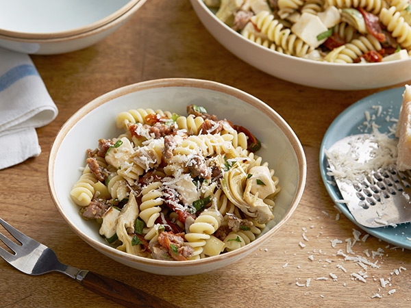 Fusilli with Sausage, Artichokes, and Sun-Dried Tomatoes