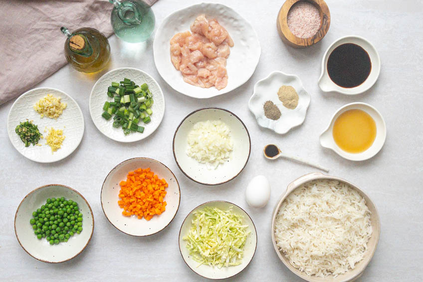 Ingredients for Hakka chicken fried rice