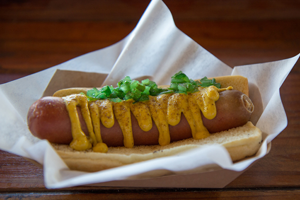 Chicago hot dog with mustard