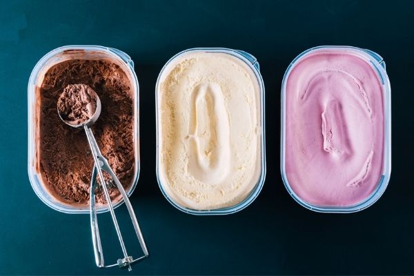 three flavours of ice cream aerial shot