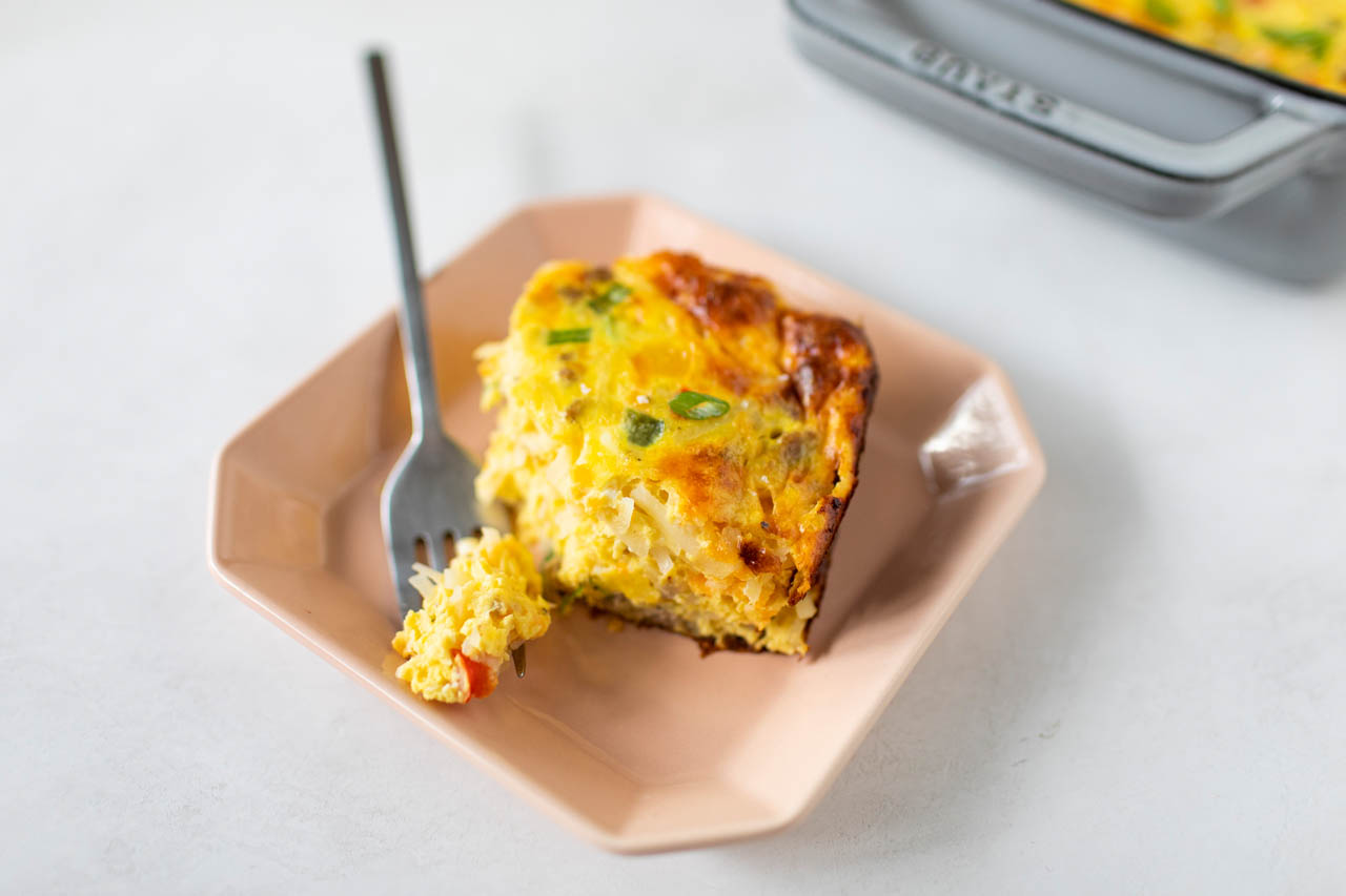 Easy Sausage Hash Brown Breakfast Casserole on a plate
