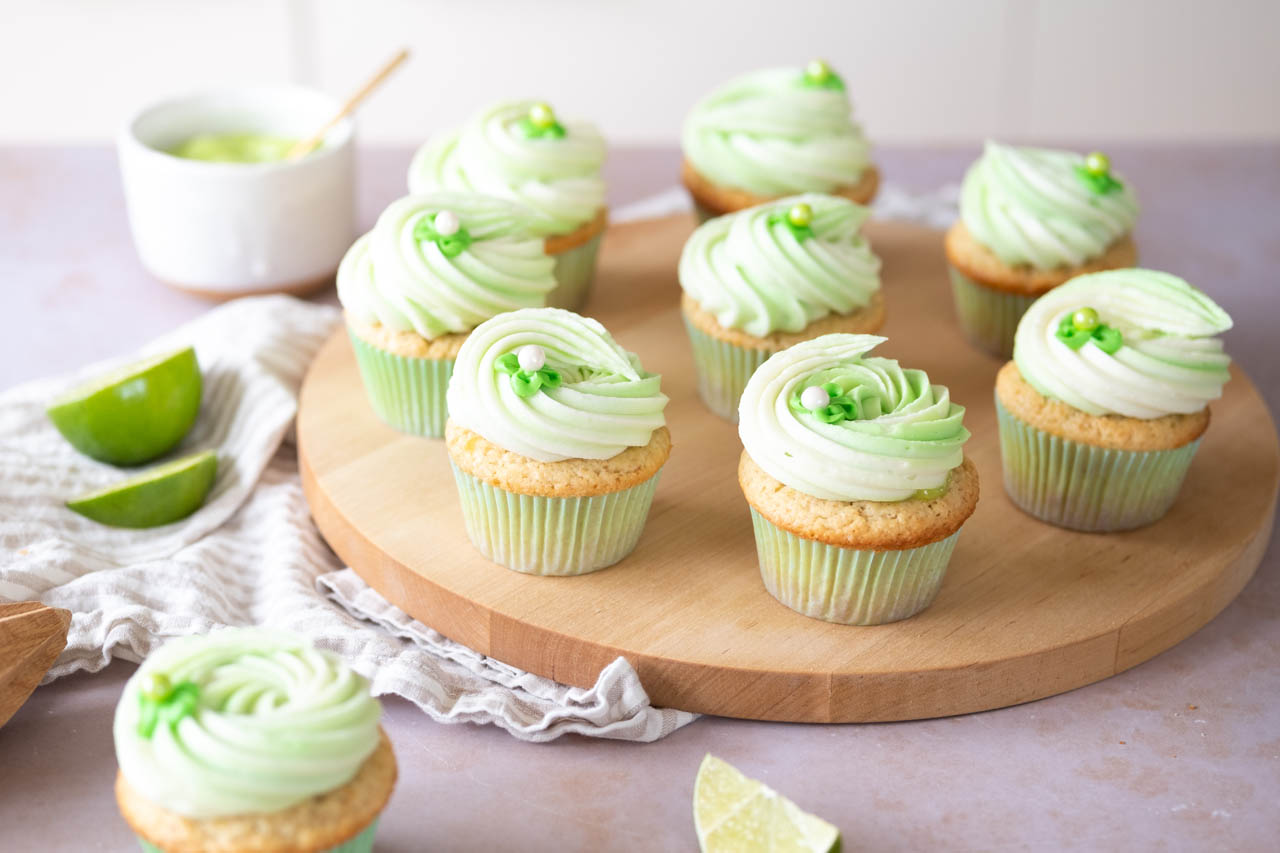 key lime cupcakes on a serving board
