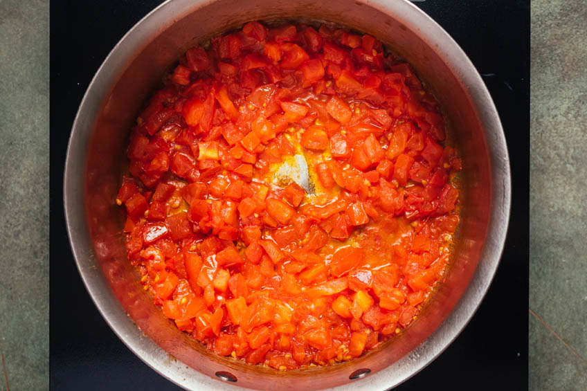 Tomatoes simmering in a pot