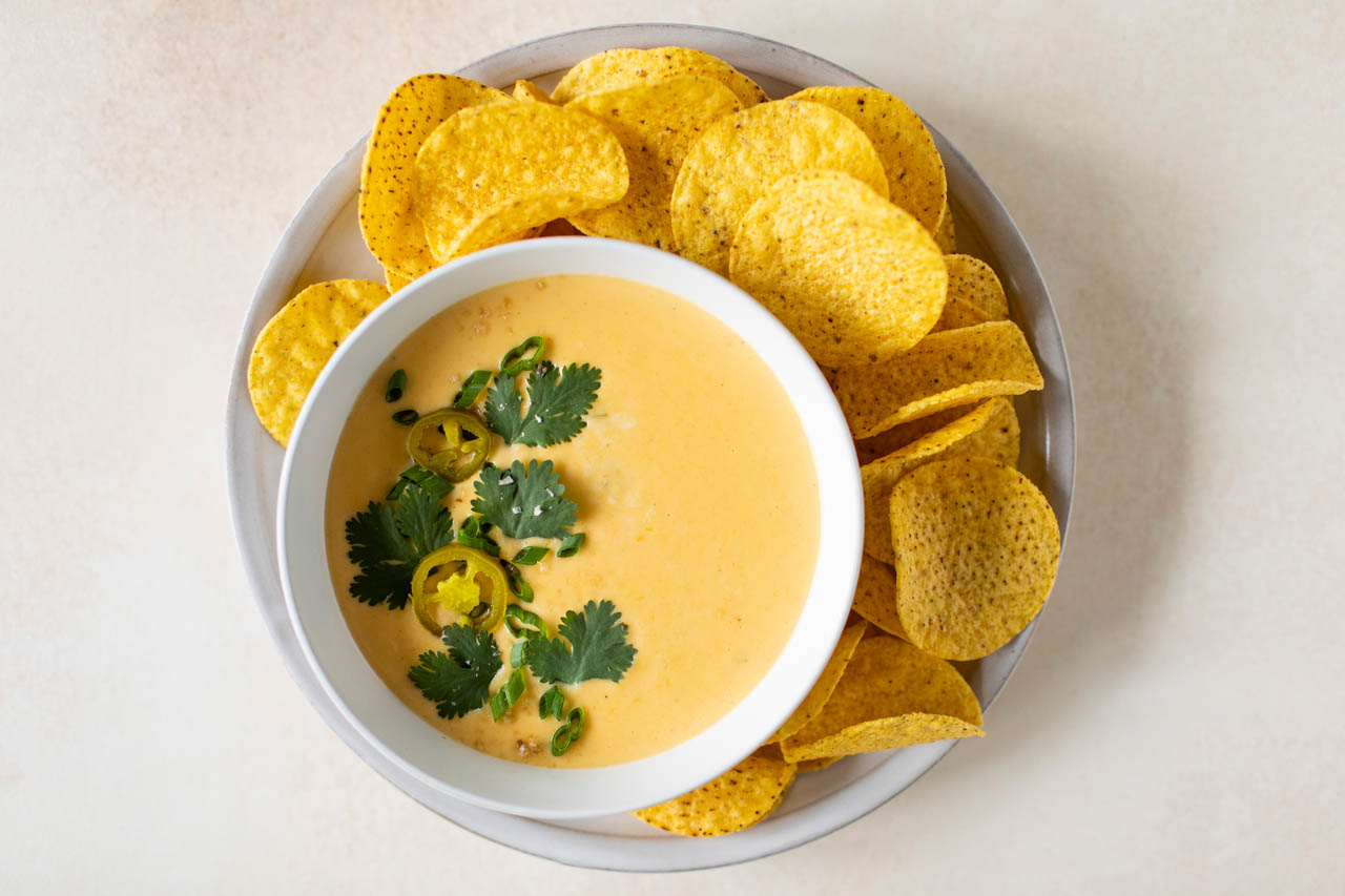 Spicy jalapeno cheese dip with corn chips