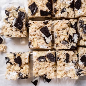 The Gooiest Crispy Rice Squares with Potato Chips and Oreos
