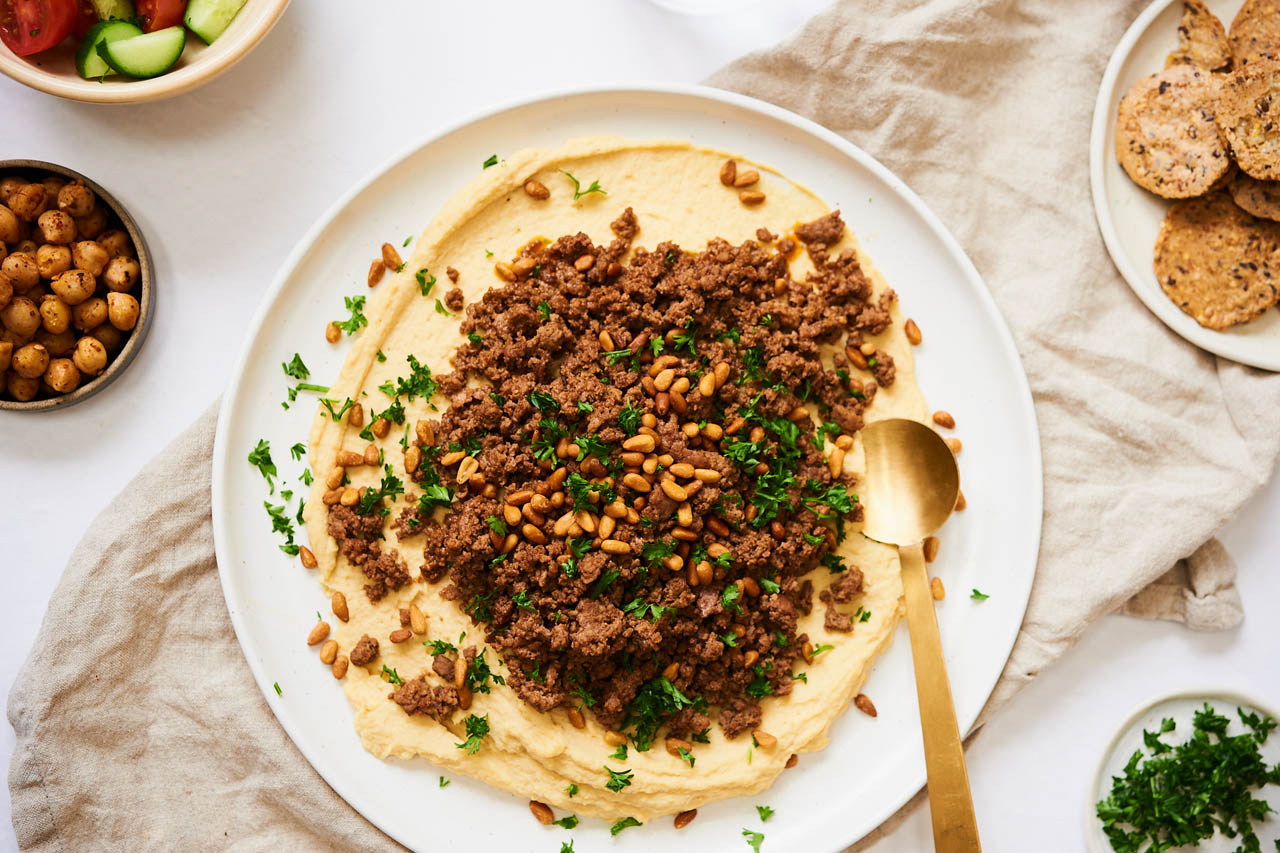 Hummus with spiced ground beef