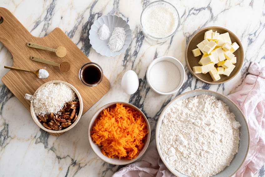 Ingredients for carrot cake scones