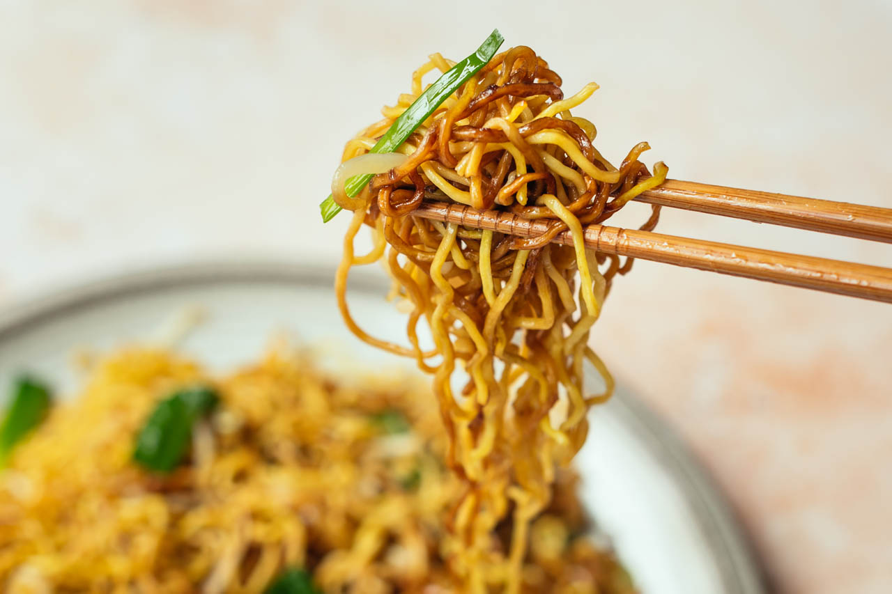 A closeup of Chinese noodles