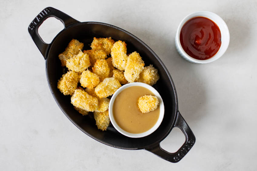 Air fryer cheese curds, ready to serve.