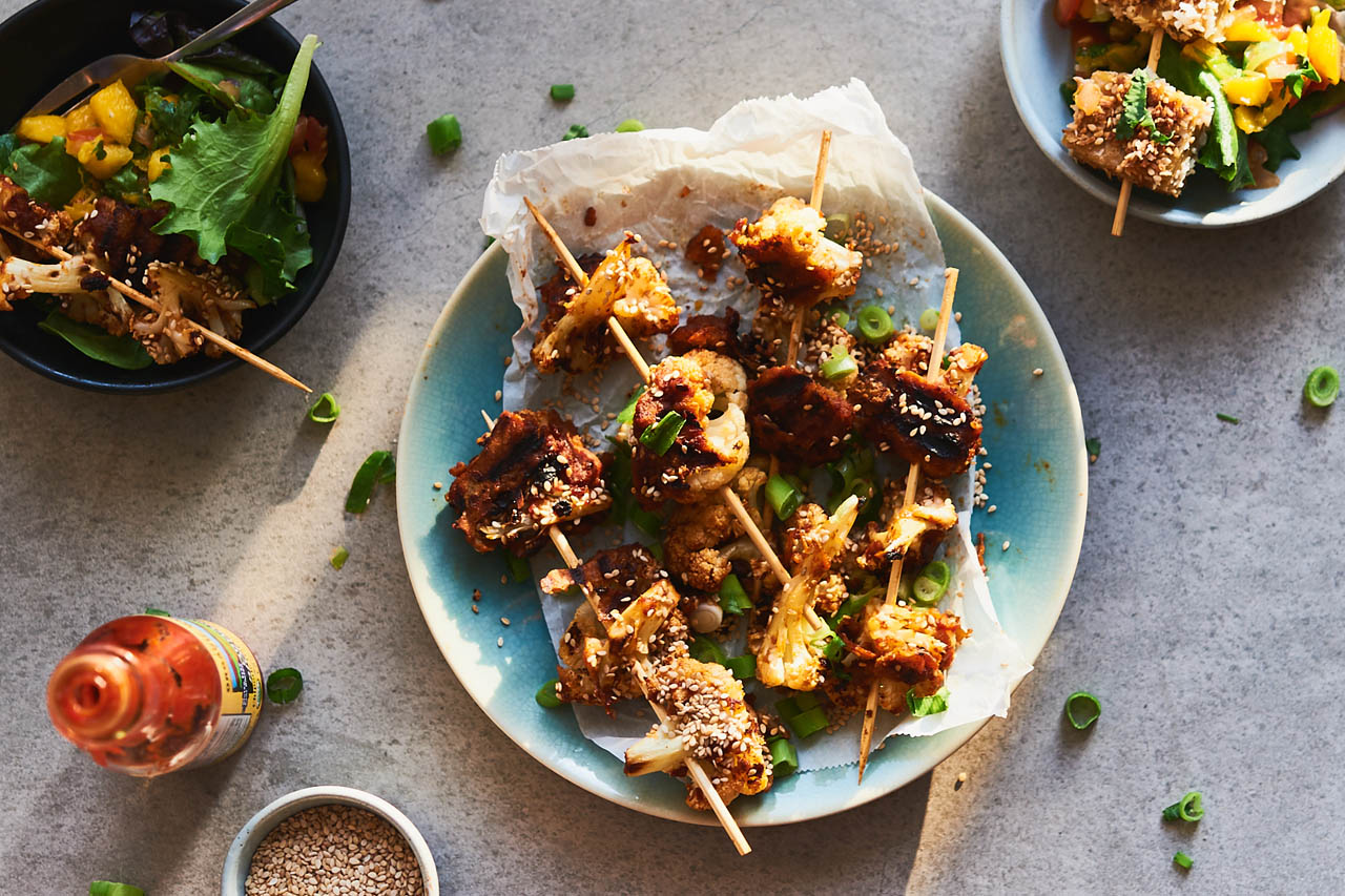 Sticky Cauliflower “Wing” Skewers With Sesame Seeds Recipes