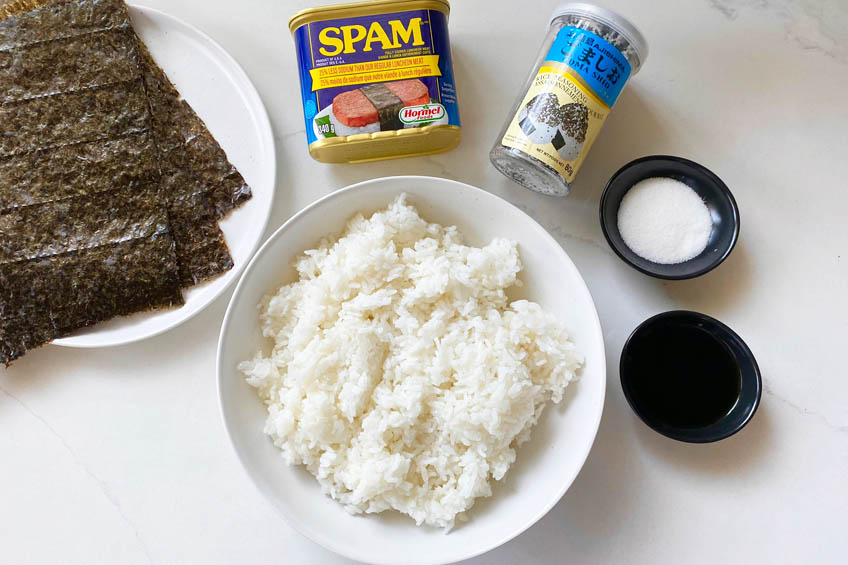 Ingredients for spam musubi