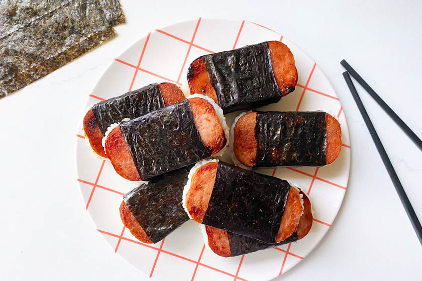 Spam musubi on a plate