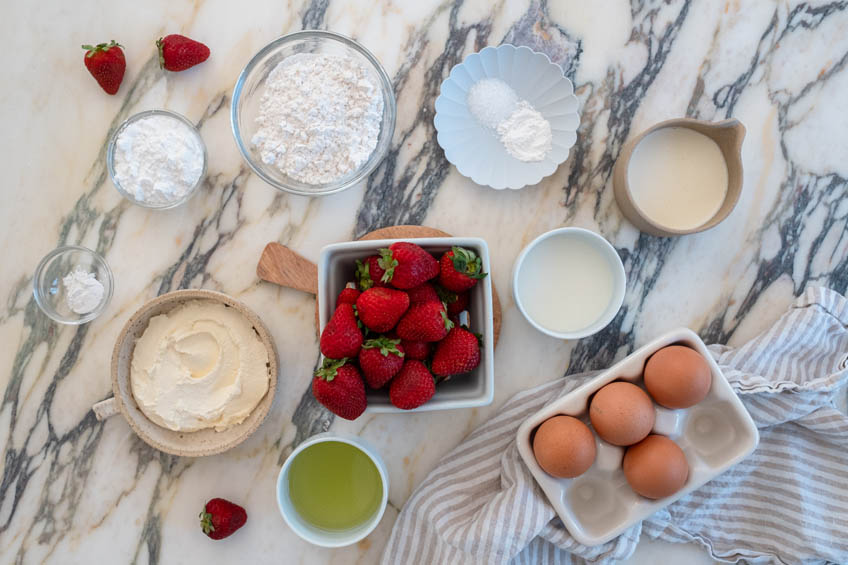 Ingredients for strawberry roll cake