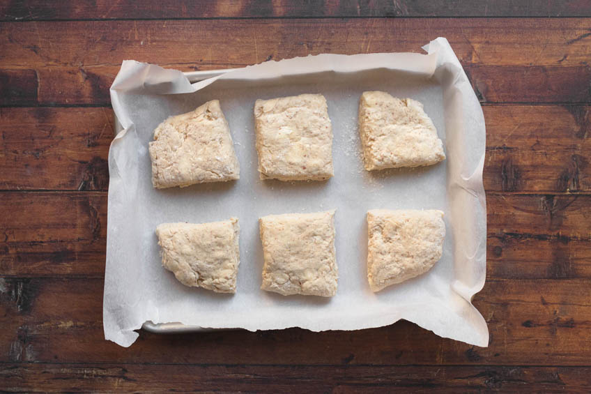 Vegan scones on a baking sheet