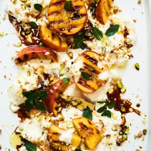 Grilled Ontario Peaches with Burrata and Mint