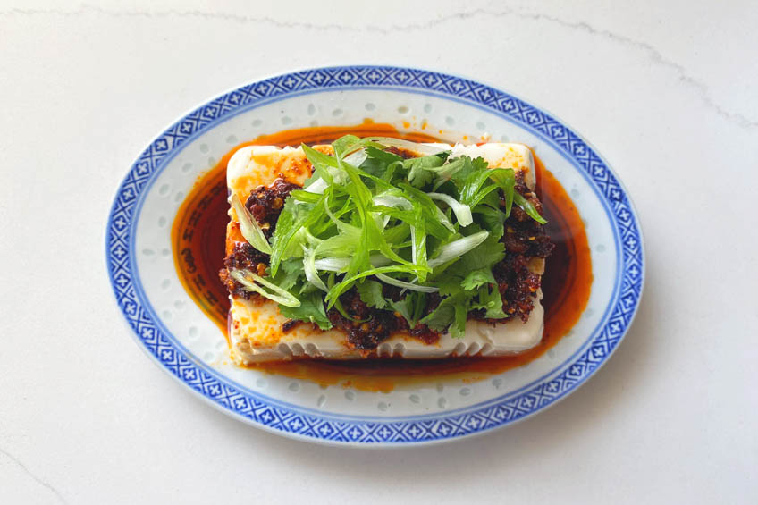 Spicy cold tofu, ready to serve