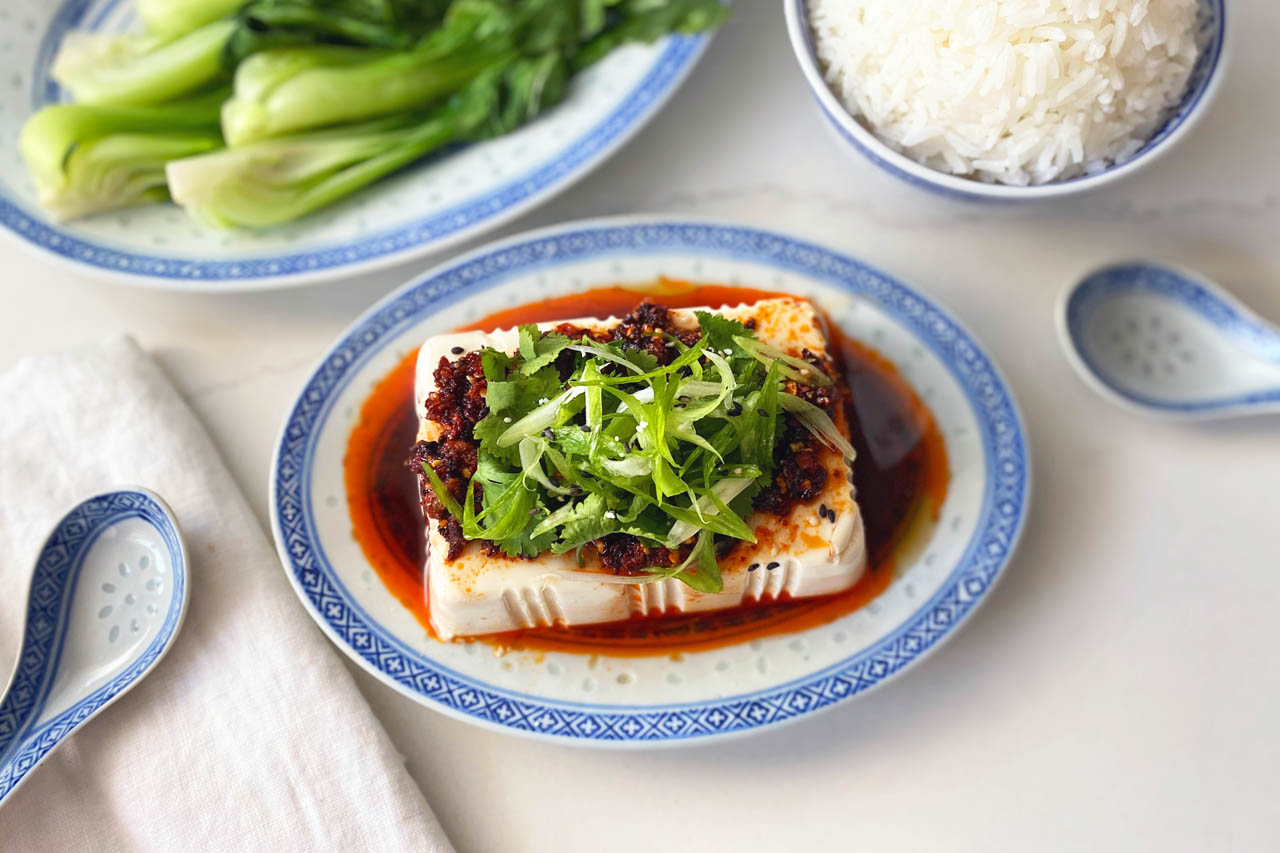 5-minute spicy cold tofu on a plate