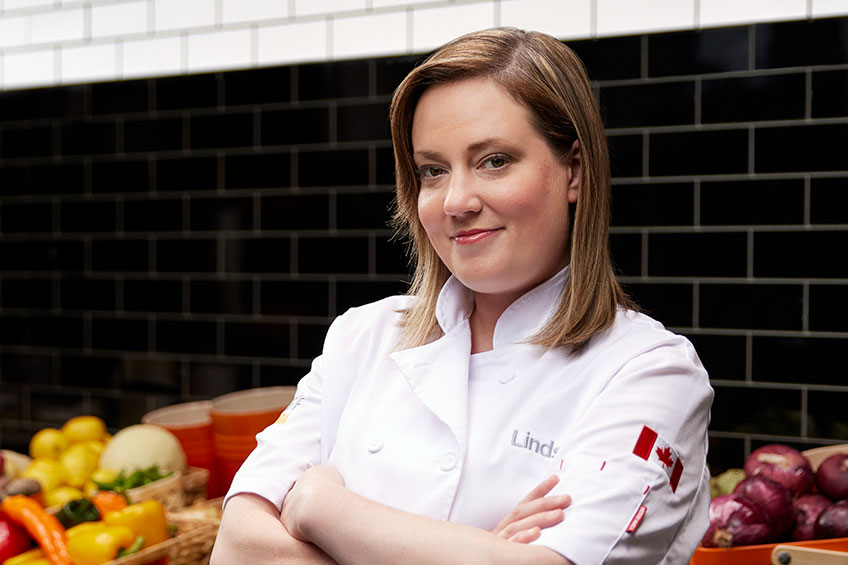 Lindsay Porter wearing the Top Chef Canada chef's coat