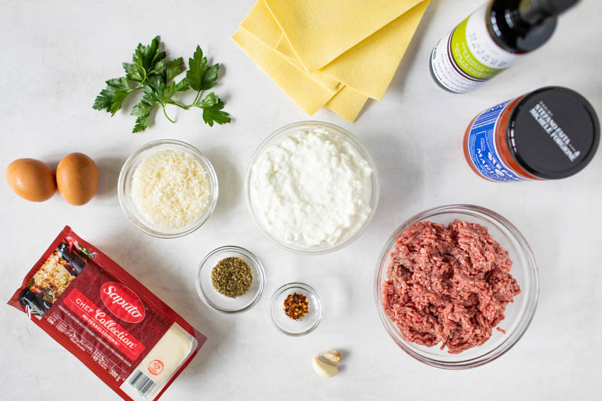 Ingredients for cottage cheese lasagna