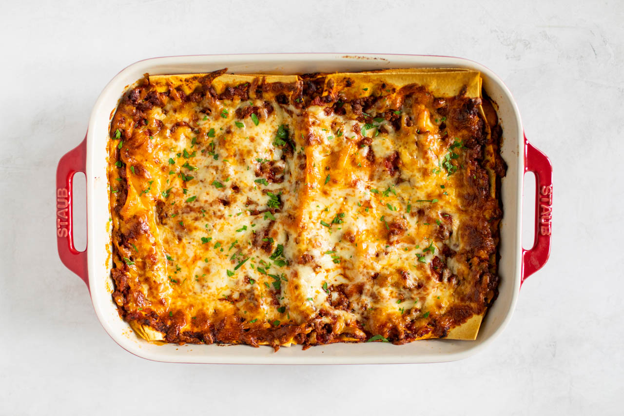 Cottage cheese lasagna in a pan