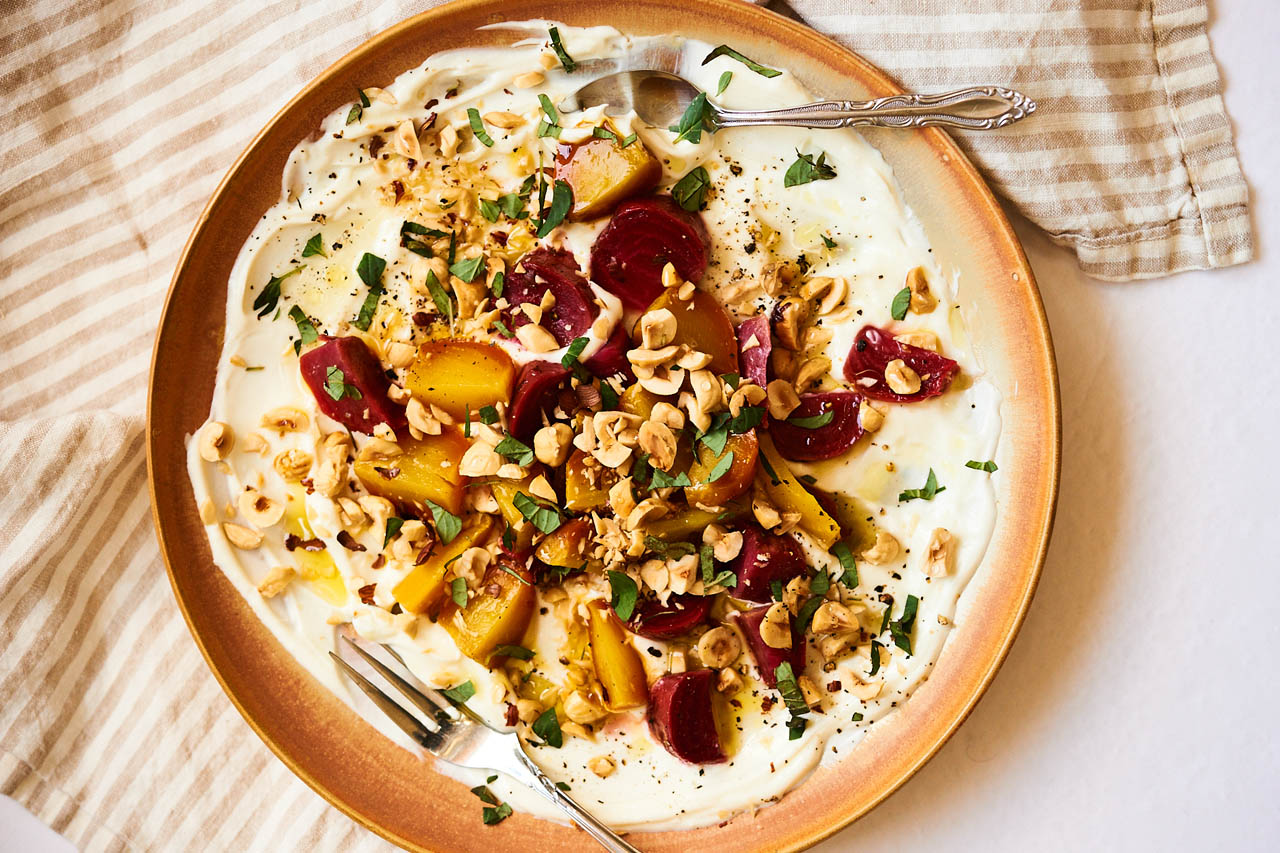 Labneh with rainbow roasted beets