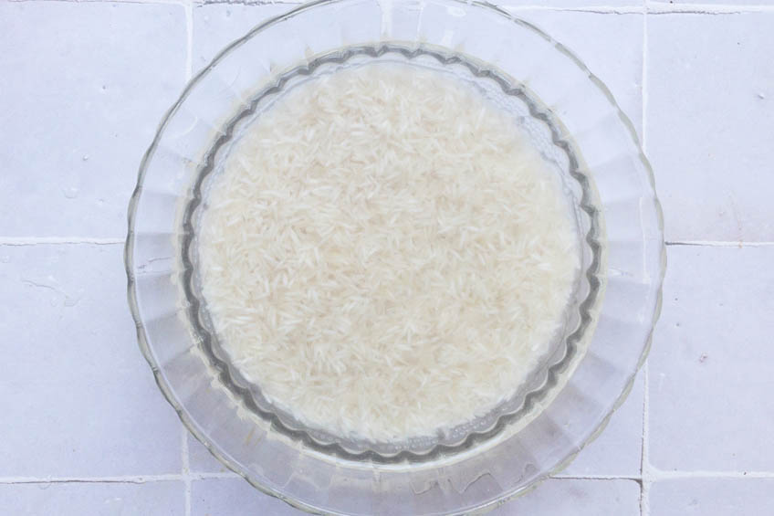 Rice soaking in a bowl