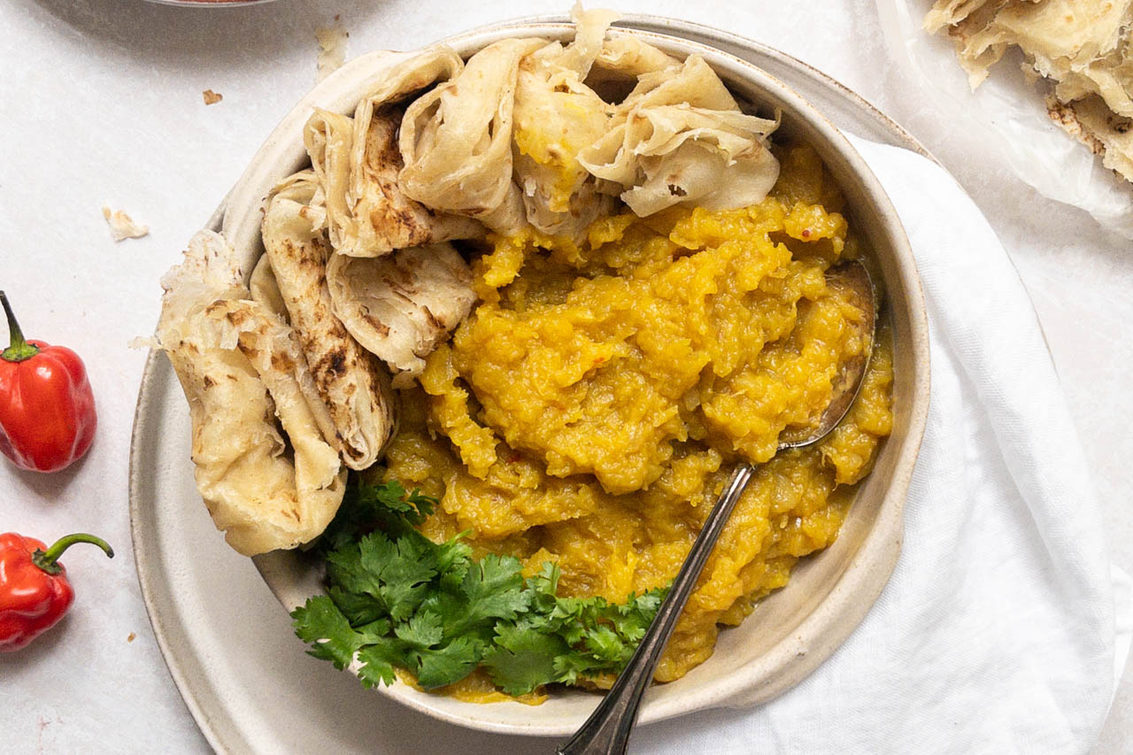 Spiced acorn squash curry with roti