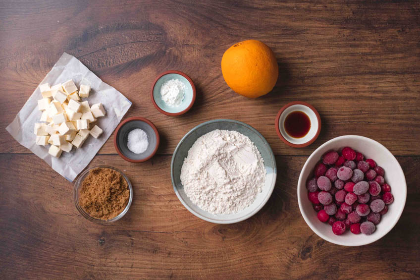 Ingredients for vegan cranberry tarts