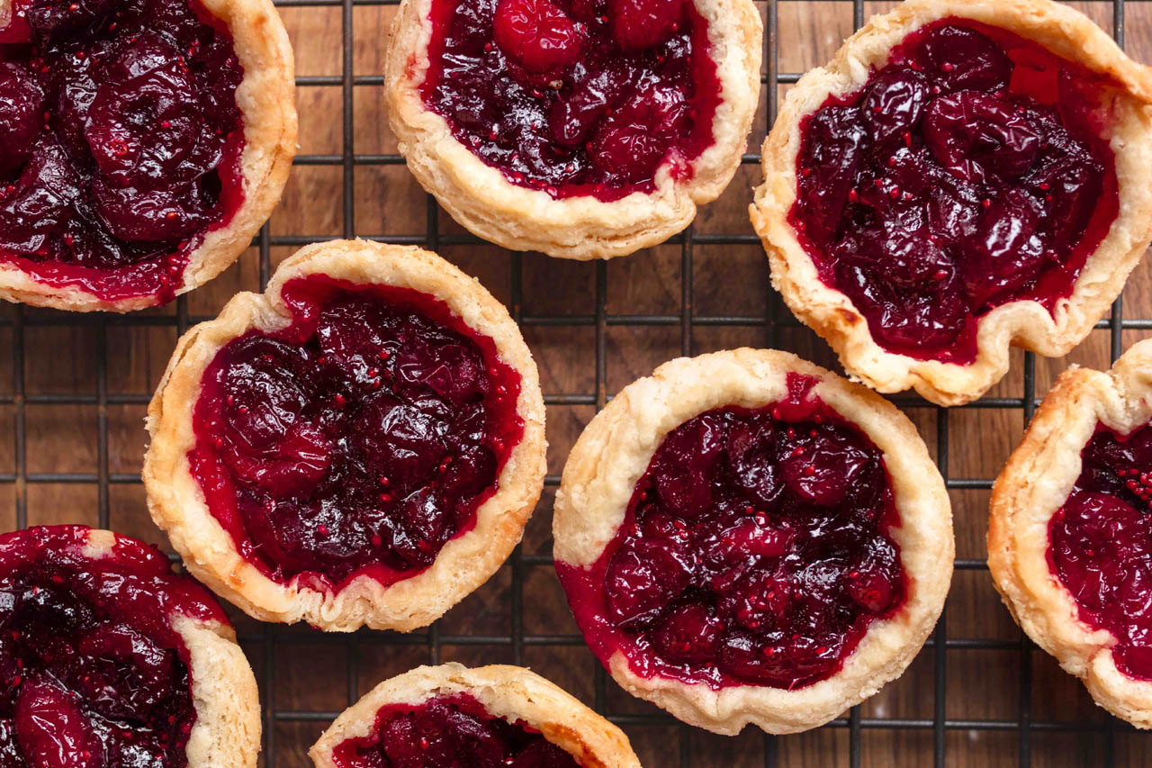A closeup of vegan cranberry tarts
