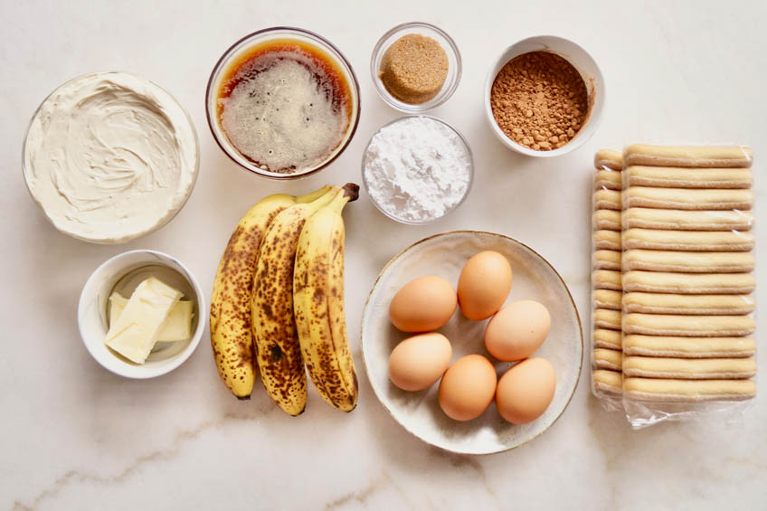 Ingredients for caramelized banana tiramisu