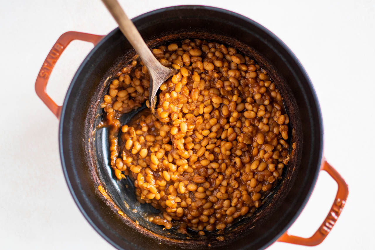 Canadian baked beans in a pot