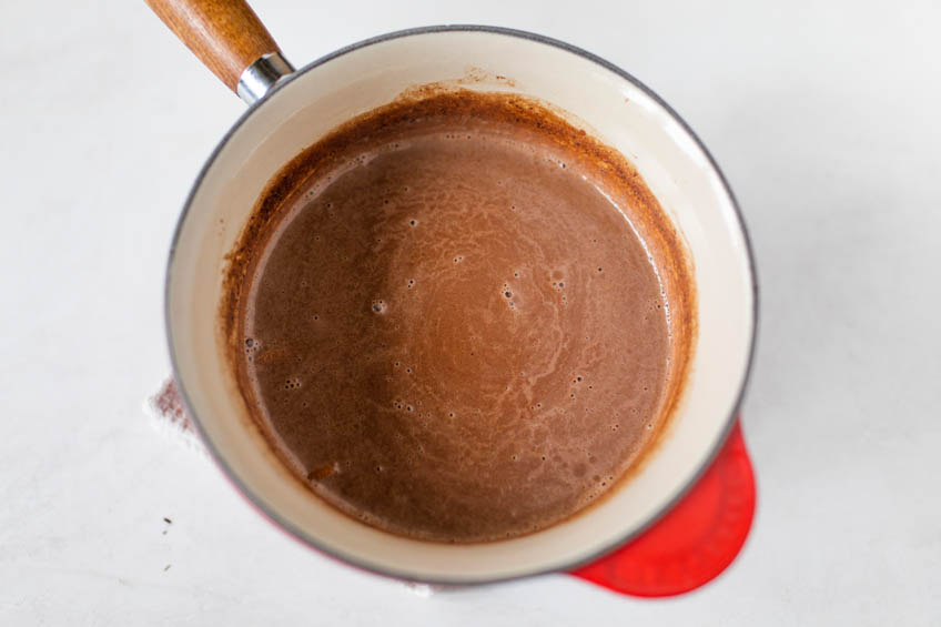 Hot chocolate in a sauce pan