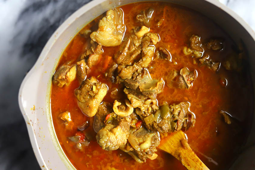 A pot of Jamaican curry goat