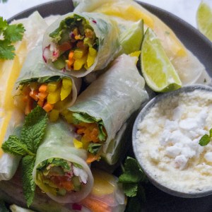 Summer Rolls with Spring Peas and Sesame Whipped Feta