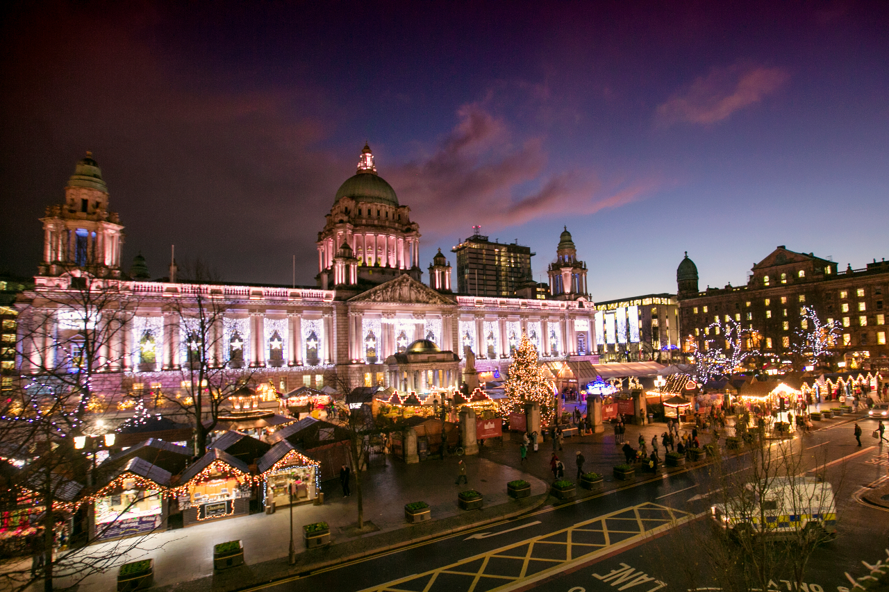 Belfast City Hall decorated for the Christmas holiday