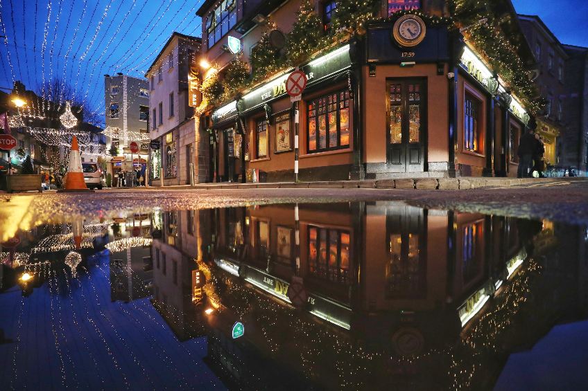 A pub exterior and Christmas decorations in Galway, Ireland