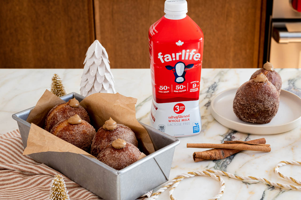 Gingerbread pastry cream donuts in a baking dish