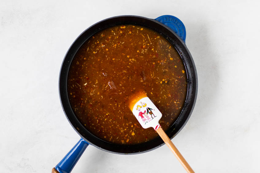 Sweet and sour sauce in a skillet
