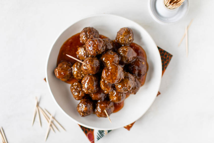 Air fryer sweet and sour meatballs on a plate