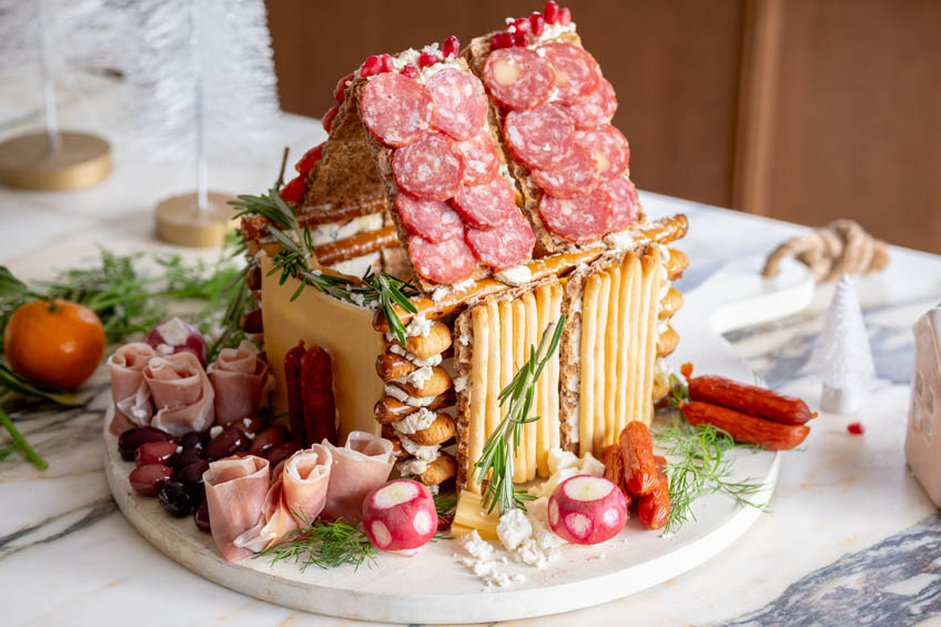 A charcuterie chalet on a plate