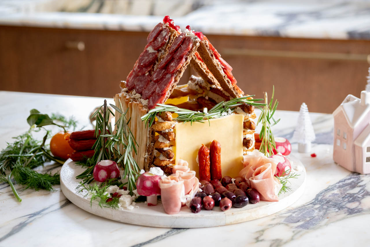 A charcuterie chalet on a plate