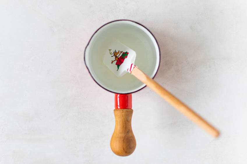 Peppermint simple syrup in a sauce pan