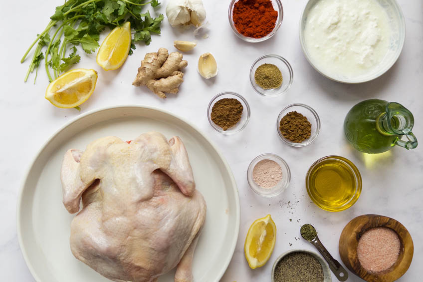 Ingredients for whole roasted tandoori chicken