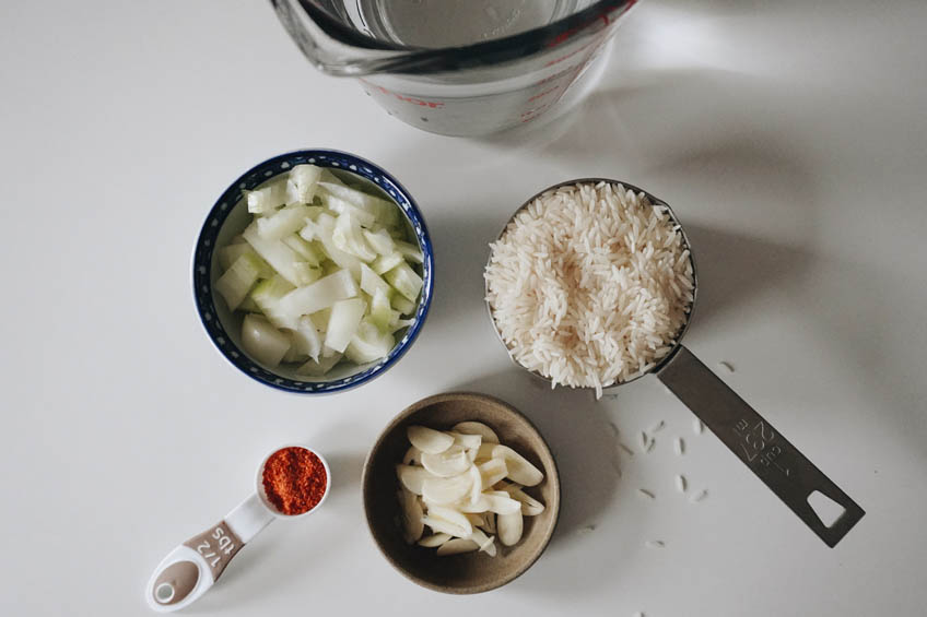 Ingredients for lugaw (Filipino rice porridge)