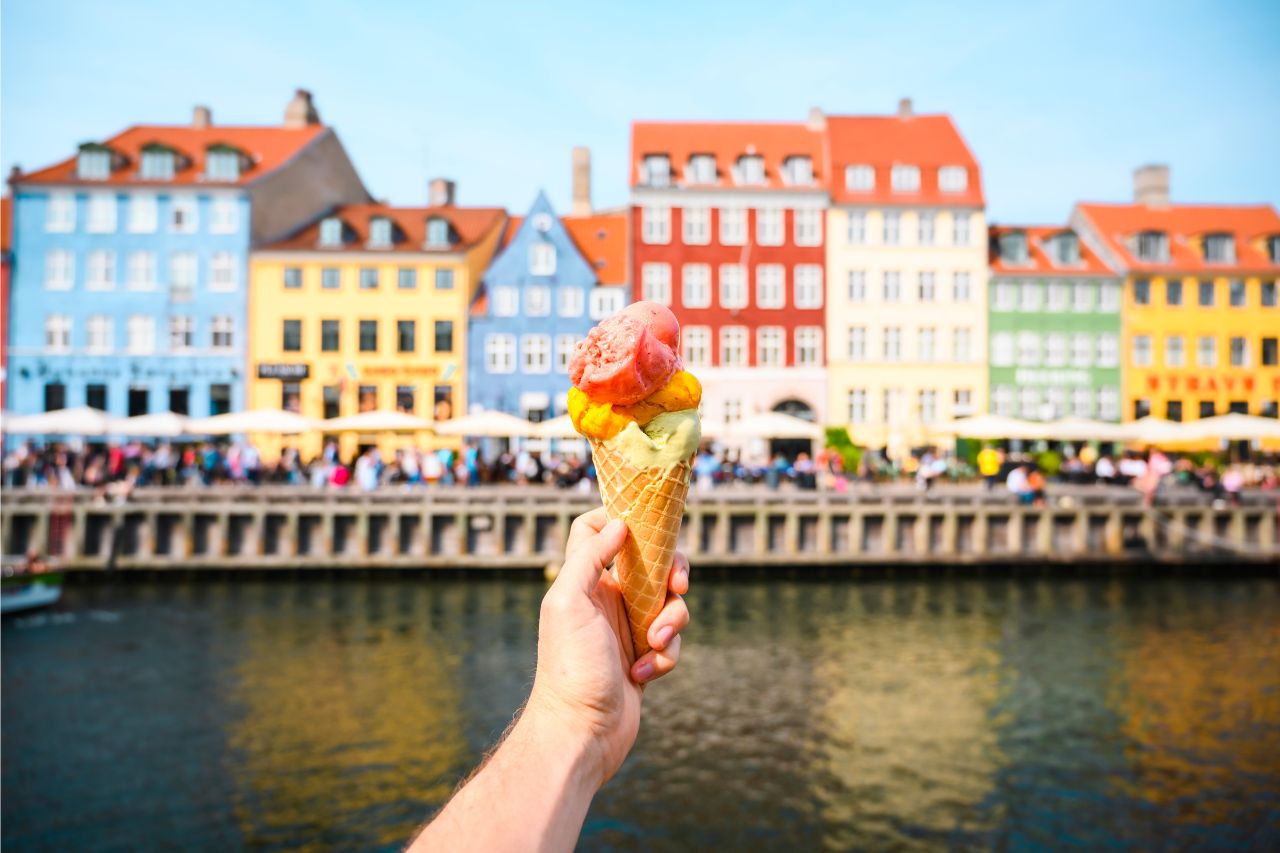 Hand holding ice cream in Denmark