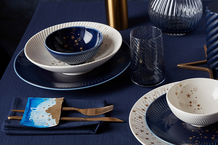 Denby Blue Stars Porcelain Pasta Bowls, 4-pieces