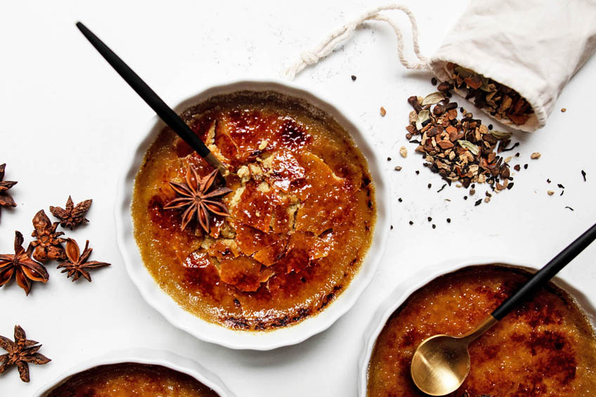 Chai creme brulee, ready to serve