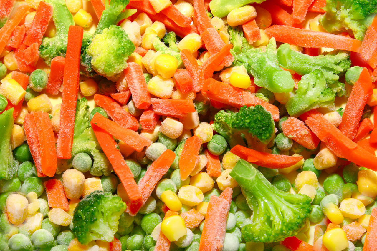 A closeup on frozen vegetables