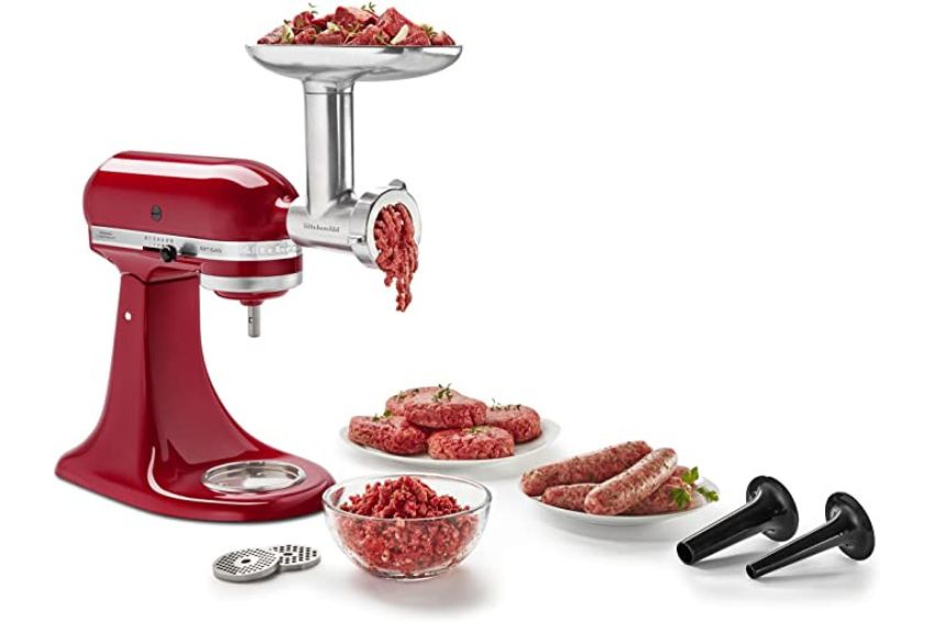 KitchenAid stand mixer with meat grinding attachments