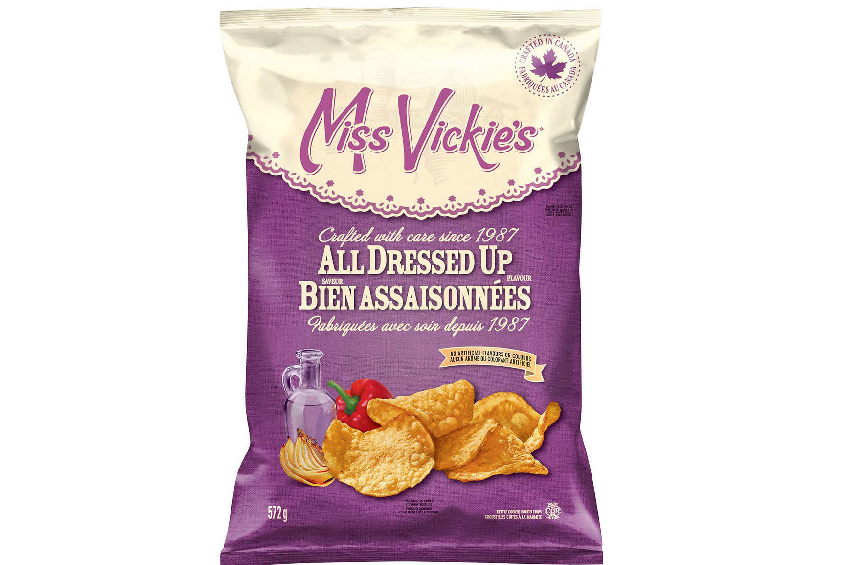 A large family-sized bag of miss Vicky's chips in All Dressed Up